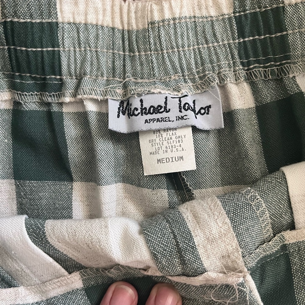 NWT Vintage Plaid gingham high waist linen shorts pleats cuffed 80s M - Picture 5 of 9